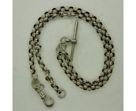 Italian silver belcher link double Albert watch chain. UK P&amp;P Group 0 (£6+VAT for the first lot and £1+VAT for subsequent