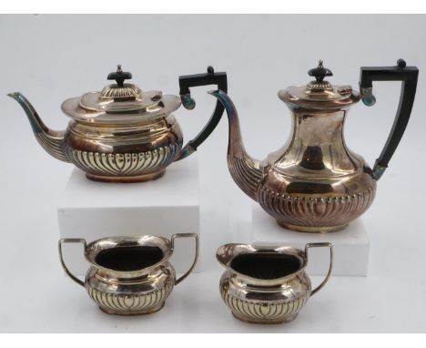 Early 20th century four piece silver plated tea service. UK P&amp;P Group 2 (£20+VAT for the first lot and £4+VAT for subsequ