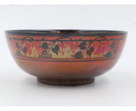 Pilkingtons Royal Lancastrian floral decorated lustre bowl, numbered 2989 to base, D: 20cm. Some loss of lustre glaze, no vis