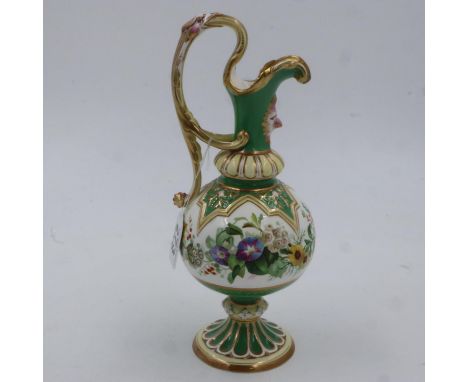 A 19th century ceramic ewer in the manor of Bloor Derby with raised and painted decoration, gilt throughout, H:27cm, unmarked