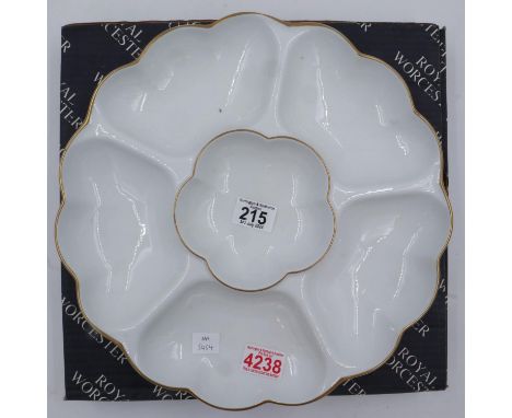 Royal Worcester hor's d'oeuvres sectional dish in white with gold banding, boxed. UK P&amp;P Group 2 (£20+VAT for the first l
