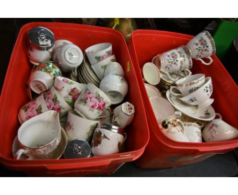 Two boxes of mixed tea ware - Royal Grafton tea cups and saucers, Sutherland tea ware etc