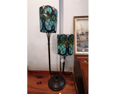 Two branch table lamp with Tiffany style shades