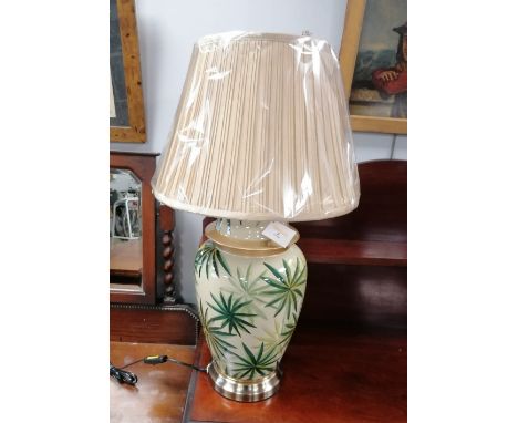 Large fern decorated table lamp with shade (as new), height 70 cm