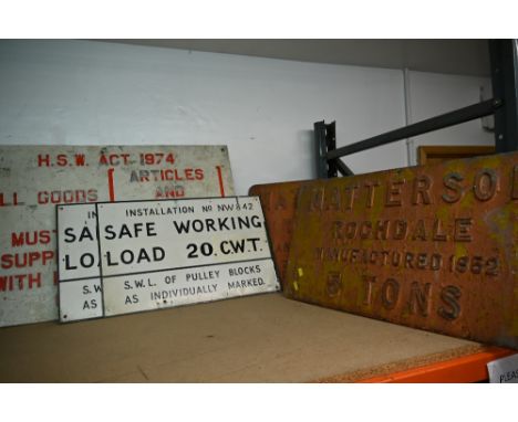 Collection of enamel and tin safety signs 