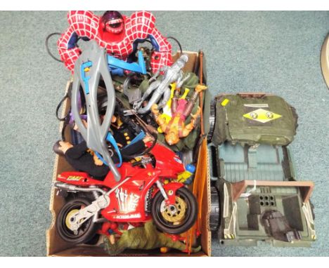 A good mixed lot to include a quantity of Action Man figures and accessories including a motorbike, a jeep and similar, Spide