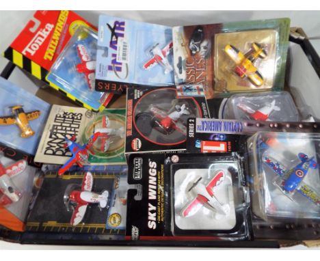 A small collection of small scale aeroplanes, Maisto Marvel, Tonka, InAir, Hot Wings, Matchbox Sky Busters and similar, all m