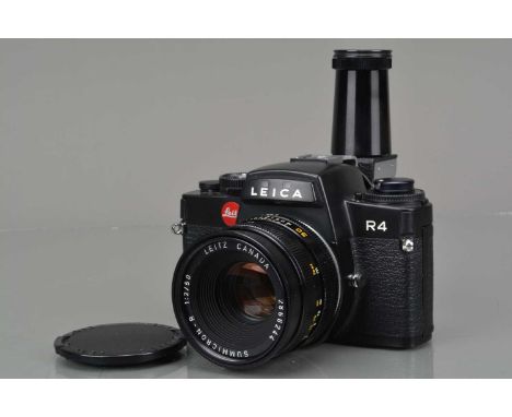 A Leica R4 SLR Camera, made in Portugal, serial no 1630203, 1983, shutter working, meter responsive,  self timer not working,