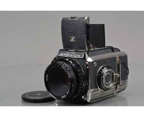 A Zenza Bronica S2 Camera, chrome, serial no CB 163399,shutter working, body G-VG, with Nikkor P.C. 75mm f/2.8 lens, serial n