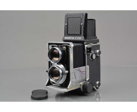 A Mamiya C220 Professional TLR Camera,  serial no B 106593, body G, bellows G-VG, with Mamiya Sekor 80mm f/2.8 lens, shutter 