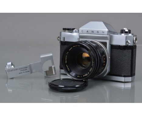 A Canon Canonflex RP SLR Camera,  serial no  133945, shutter working, self timer working, lever not holding, body G, ding bel