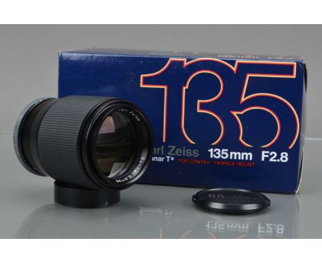 A Carl Zeiss T*135mm f/2.8 Sonnar Lens, MM type, C/Y mount, serial no 6870402, barrel G-VG, elements G-VG, with front and rea