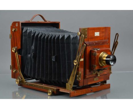 A Sanderson Regular Whole Plate Camera, double extension, body G, some light wear, bellows G, with Beck Series III No 8 Neost