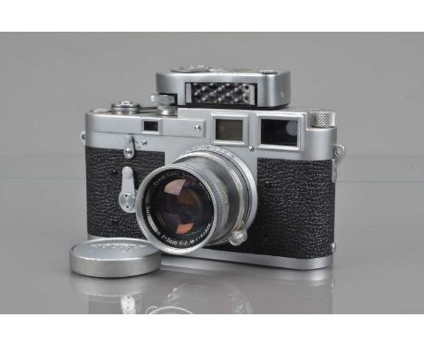 A Leitz Wetzlar Leica M3 Rangefinder Camera, serial no 743816, 1955, film advance lever/shutter jammed, rangefinder functions