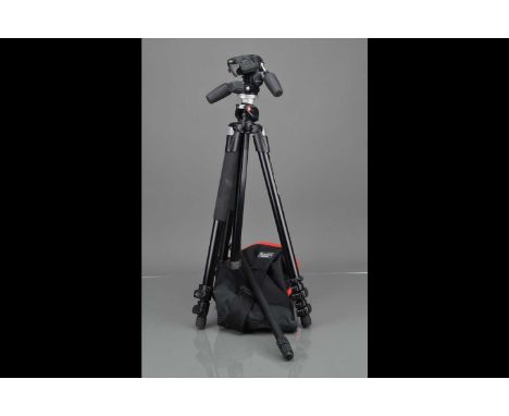 A Manfrotto 055XPPROB Tripod, VG, with 804RC2 three wat head, VG, in Manfrotto MBAG80N tripod bag