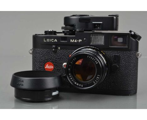 A Leitz Canada Leica M4-P Rangefinder Camera, black, serial no 1587141, 1982, shutter working, viewfinder clear, rangefinder 