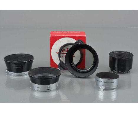 A Group of Leitz Lens Hoods, a 13352 polarizing filter hood, 12571J hood, Summaron 3.5cm / Summicron 5cm hood, Summaron-Elmar