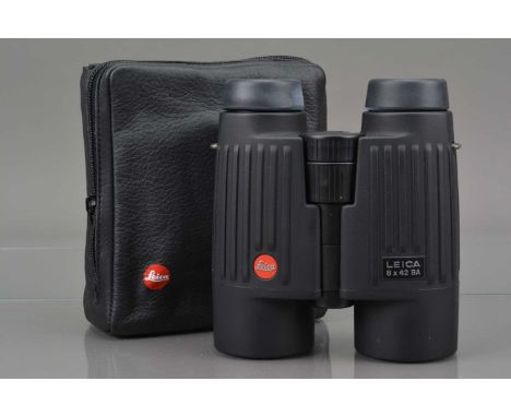 A Pair of Leica 8x42 BA Trinovid Binoculars, black, body VG, some fading to eye cups, elements VG-E, with strap, rear cap, ma