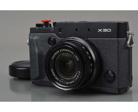 A Fujifilm X30 Digital Camera, powers up, shutter working, flash working, display working, body G-VG, with Super EBC 7.1-28.4