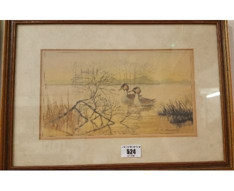 A Watercolour of Ducks; signed R A Massey.