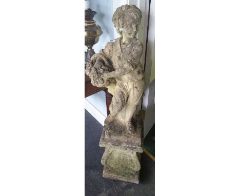 A Pair of Stone Figures of a Boy and a Girl, raised on plinth bases.