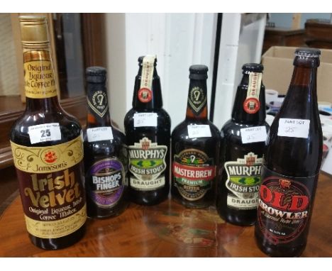 An Early Bottle of Jameson Irish Velvet along with Two Bottles of Murphys Irish Stout, a Bottle of Master Brew Bitter, a Bott