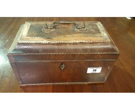 A Really Good Georgian Mahogany Inlaid Sarcophagus Shaped Tea Caddy; needs restoration.