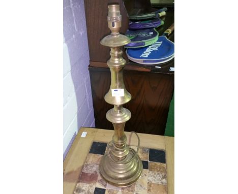 A Good Heavy Brass Lamp, lacking shade.
