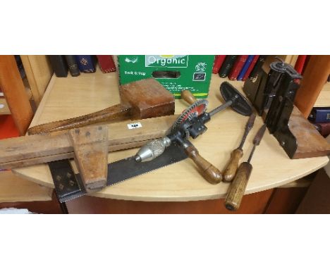 A Quantity of Vintage Tools; to include hand drills, leadworking malletts, screws etc.