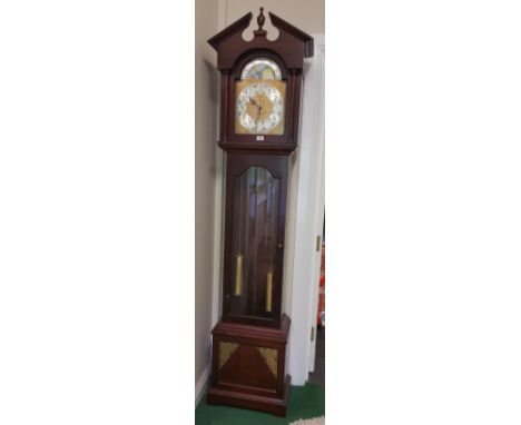 A Mahogany Longcase Clock; with a broken arch pediment, trunk with long door, brass and silvered dial with moonphase and Arab