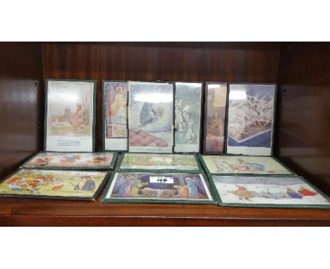A Quantity of Framed Postcards; some after Louis Wain.
