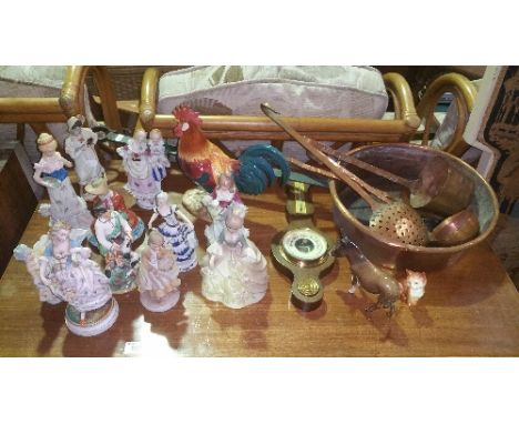 A 19th Century Copper Long Handled Pan; with a 19th Century Ladle, strainer etc. with A Beswick Leghorn Cockerel, a Beswick D