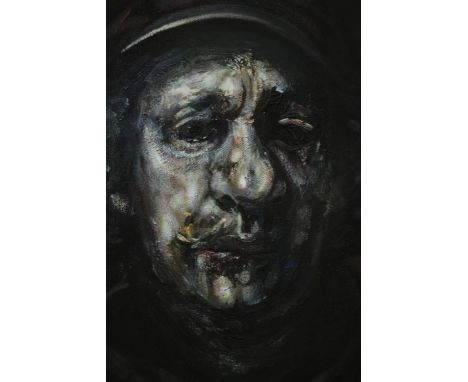 Chris Gollon (British 1953-2017), portrait study after Rembrandt, acrylic on canvas, signed lower left. H.89 W.58cm. 