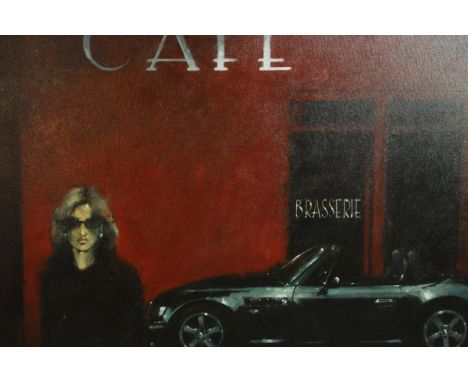 Paul Kavanagh (Irish, b. 1946), a framed oil on canvas, 'We share the same Passions – Café', signed. H.76 W.106cm. 