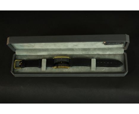 A cased ‘Florence’ watch, by Rado, black dial, date aperture. Case no. 160.3670.2, 02045146. Metal gilt steel. Case width: 27