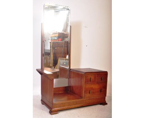 A vintage 20th century Art Deco era oak dressing chest having a full length mirror aside a bank of two over one drawers with 