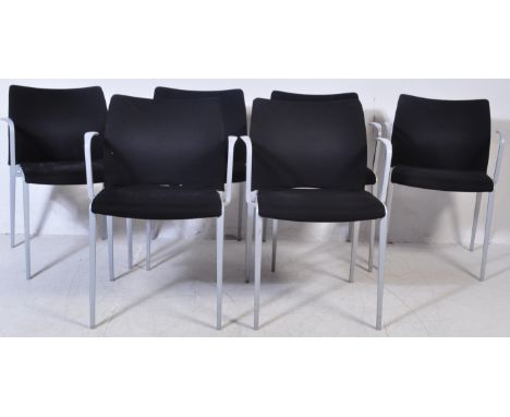 A collection of six vintage retro mid 20th century Senator S21 Havana dining office chairs. The chairs being upholstered in b