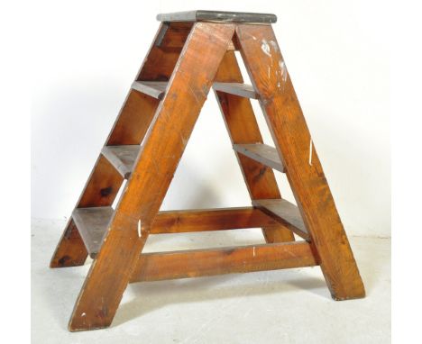 An A-Framed Oak Railway / Station Step Ladder.&nbsp; Side stamped: Glos St (NT Exam 20.06.93) G15. Approx. 80cm x 85cm&nbsp;