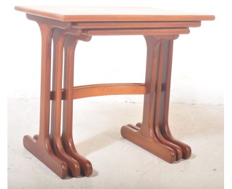 G Plan - A retro vintage mid 20th century G-Plan teak nest of tables. Each having square tab;e tops over trestle type support