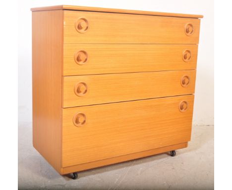 Chaim Schreiber - A vintage retro mid 20th century Schreiber 1960's Danish inspired teak chest of drawers. The chest of drawe
