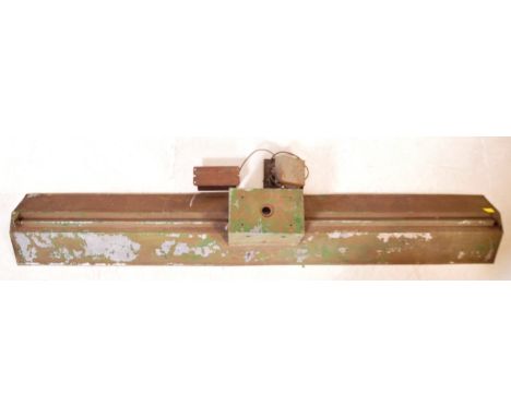 A retro vintage mid 20th Century green painted industrial factory strip light shade. Of rectangular form with box light fitti