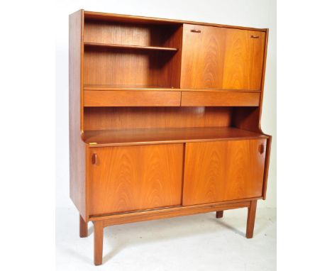 Nathan Furniture - A retro vintage mid 20th Century teak wood sideboard / high board. Being of rectangular form with twin sli