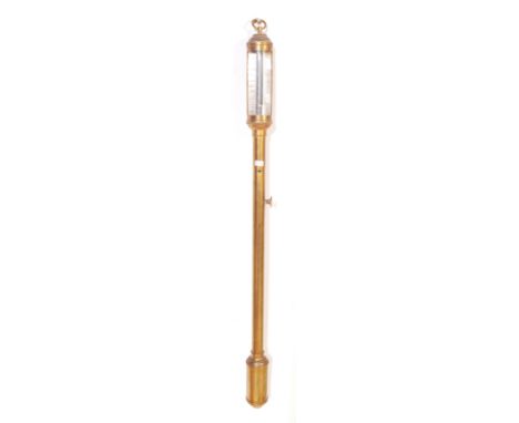 An early 20th century RN Desterro brass ships stick barometer. The barometer having hoop pull to top with glazed silvered dia