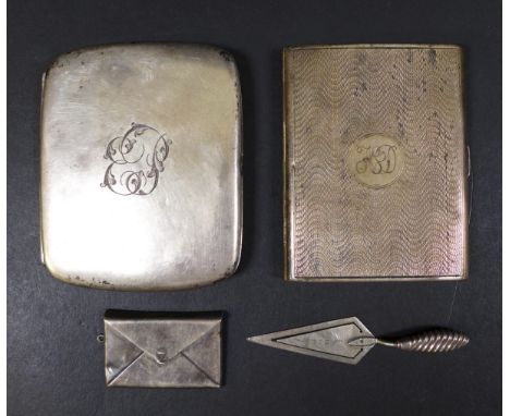 A group of four Edwardian and later silver, including an Edwardian cigarette case, William Hutton &amp; Sons Ltd. Birmingham 