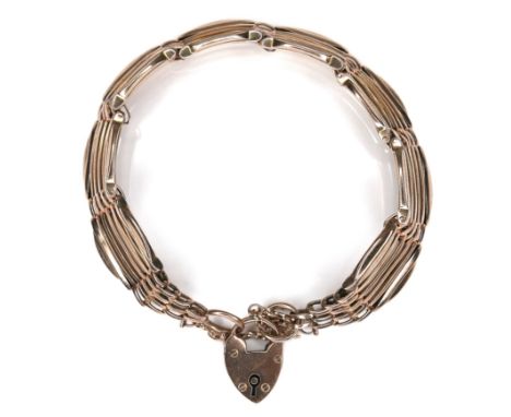 A 9ct gold gate-link bracelet, 15.5g, 19cm long overall. 