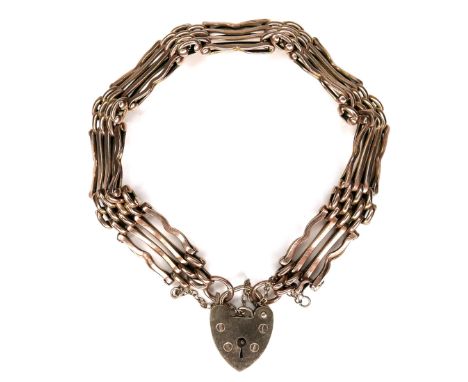 A 9ct gold gate-link bracelet, 14.8g, 18cm long. 