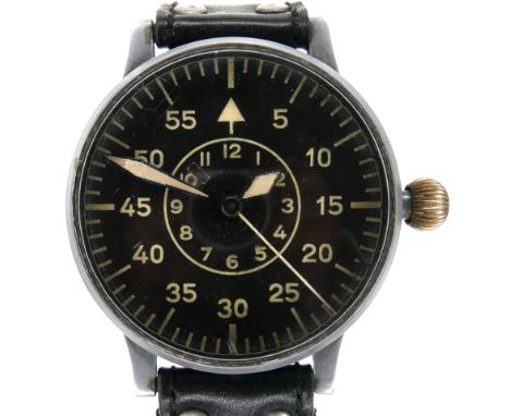 A German WWII Luftwaffe Type B Observers Watch or Beobachtungsuhr (B-Uhr), signed Laco, 22 Steine, circa 1945, manual wind, n