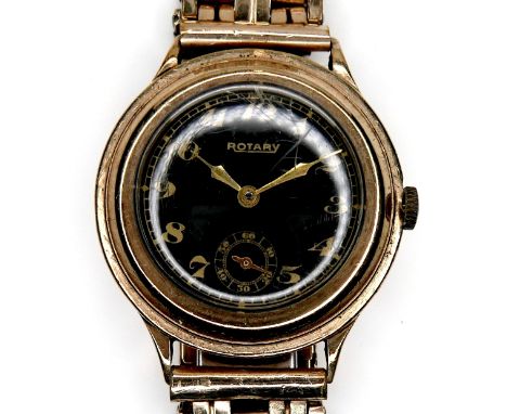 An Art Deco Rotary gold plated gentleman's wristwatch, with circular black dial, gold Arabic numerals and subsidiary seconds 