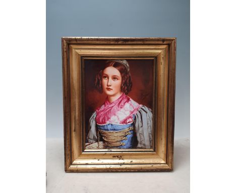 A Berlin porcelain Plaque painted a bust portrait of a young lady with ringlets in her hair, 9 x 7in, the back stamped 7972, 