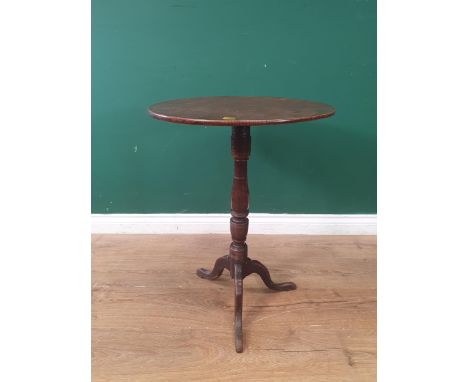 An 18th Century oak Pillar Table on baluster turned supports and tripod base 2ft 2in H x 1ft 7in D 